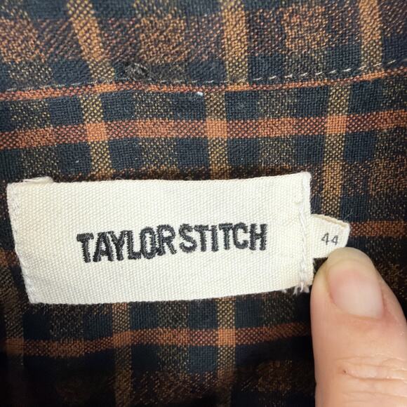 Taylor Stitch Flannel Shirt Mens 44 Brown Blue Plaid Organic Cotton Thick - Picture 4 of 10